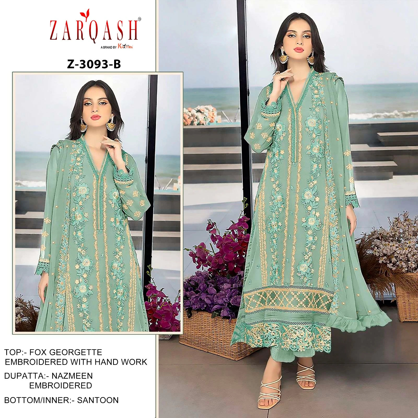 Zarqash Z 3093 Georgette Wholesale Pakistani Salwar Suit Catalog — Wholesale Pakistani Suits, MPA wholesale from Surat - Gallery Image 3